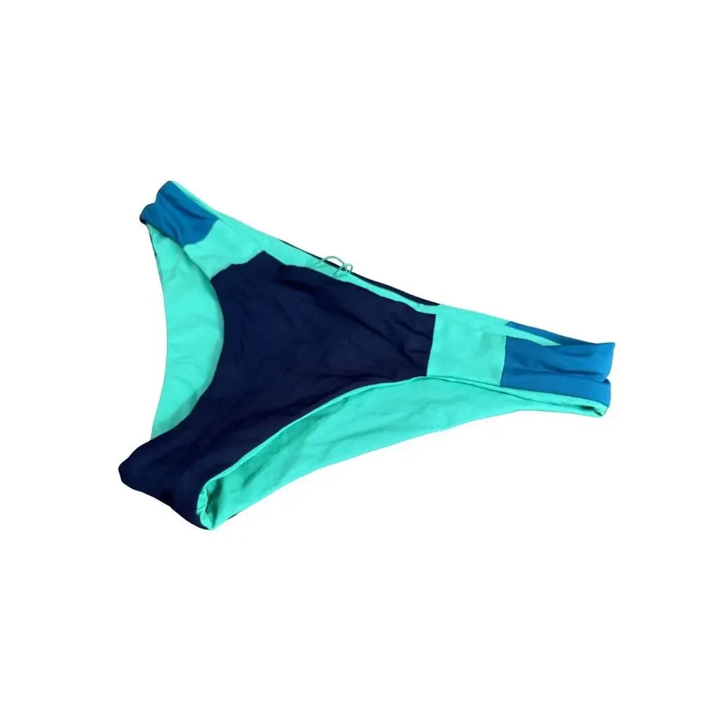 L*SPACE Mia Bikini Bottom XS Reversible Blue Green Colorblock NWT